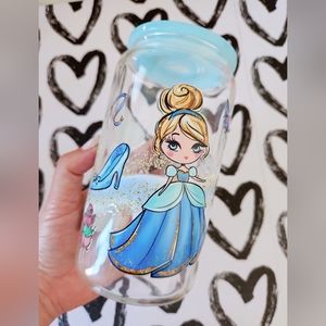 Cinderella 16oz Glass Can Ices Coffee Cup Princess